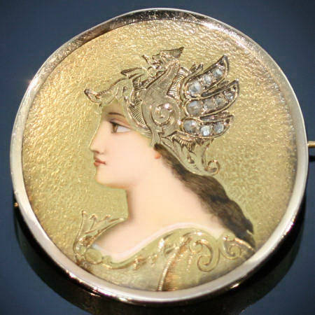 Victorian enameled brooch, goddess Minerva (image 5 of 12)